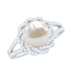 Split Shank Freshwater Pearl and Diamond Braided Statement Ring AAA - Rosec Jewels