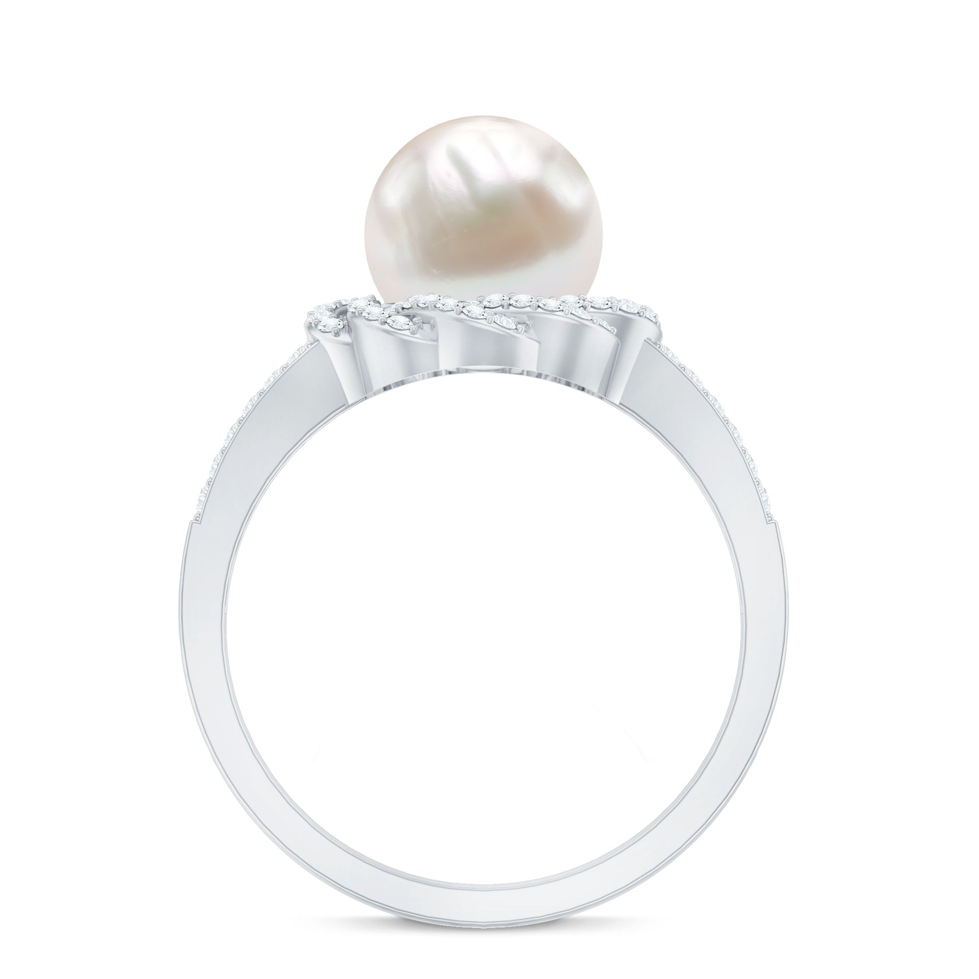 Split Shank Freshwater Pearl and Diamond Braided Statement Ring AAA - Rosec Jewels