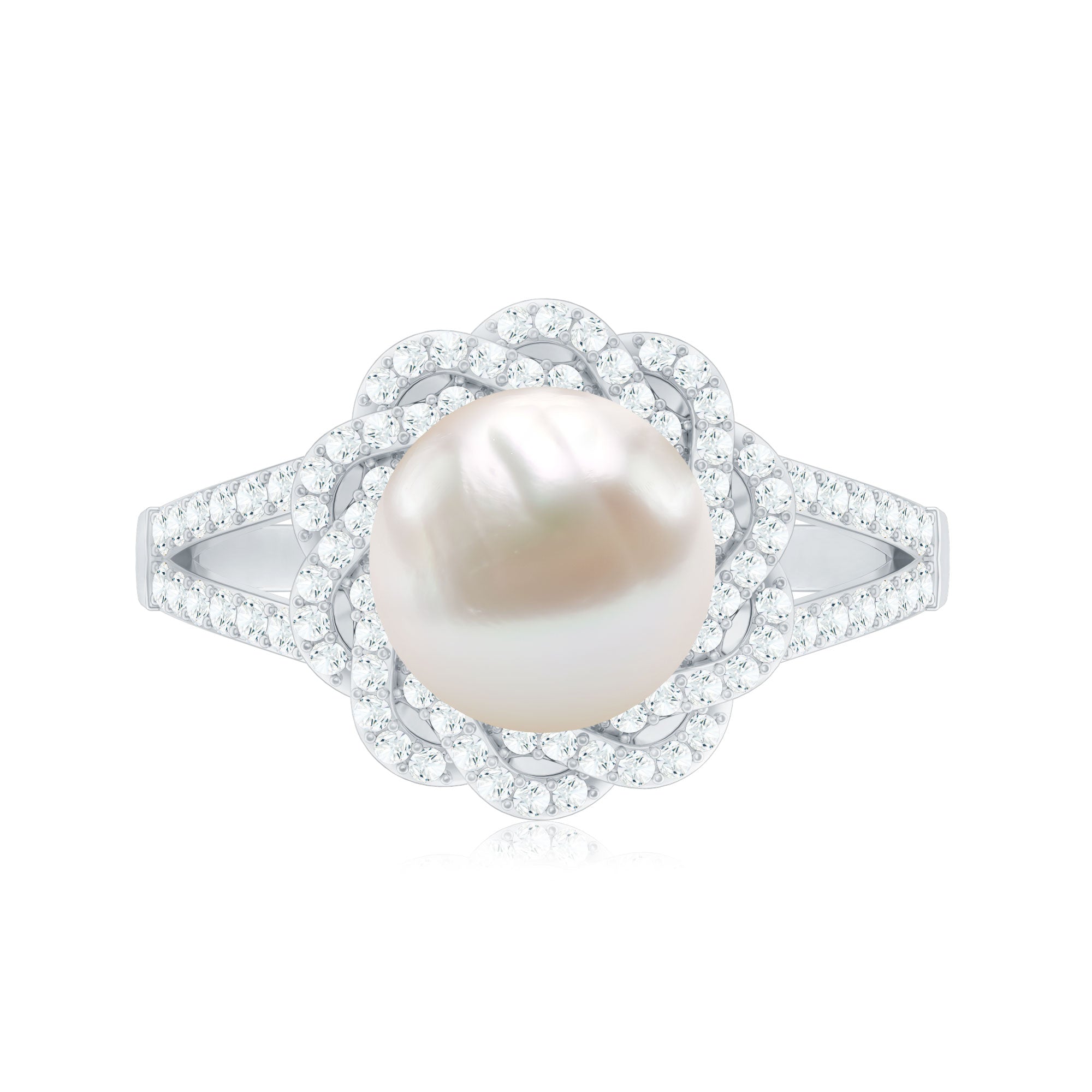 Split Shank Freshwater Pearl and Diamond Braided Statement Ring AAA - Rosec Jewels