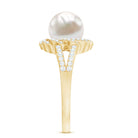 Split Shank Freshwater Pearl and Diamond Braided Statement Ring AAA - Rosec Jewels