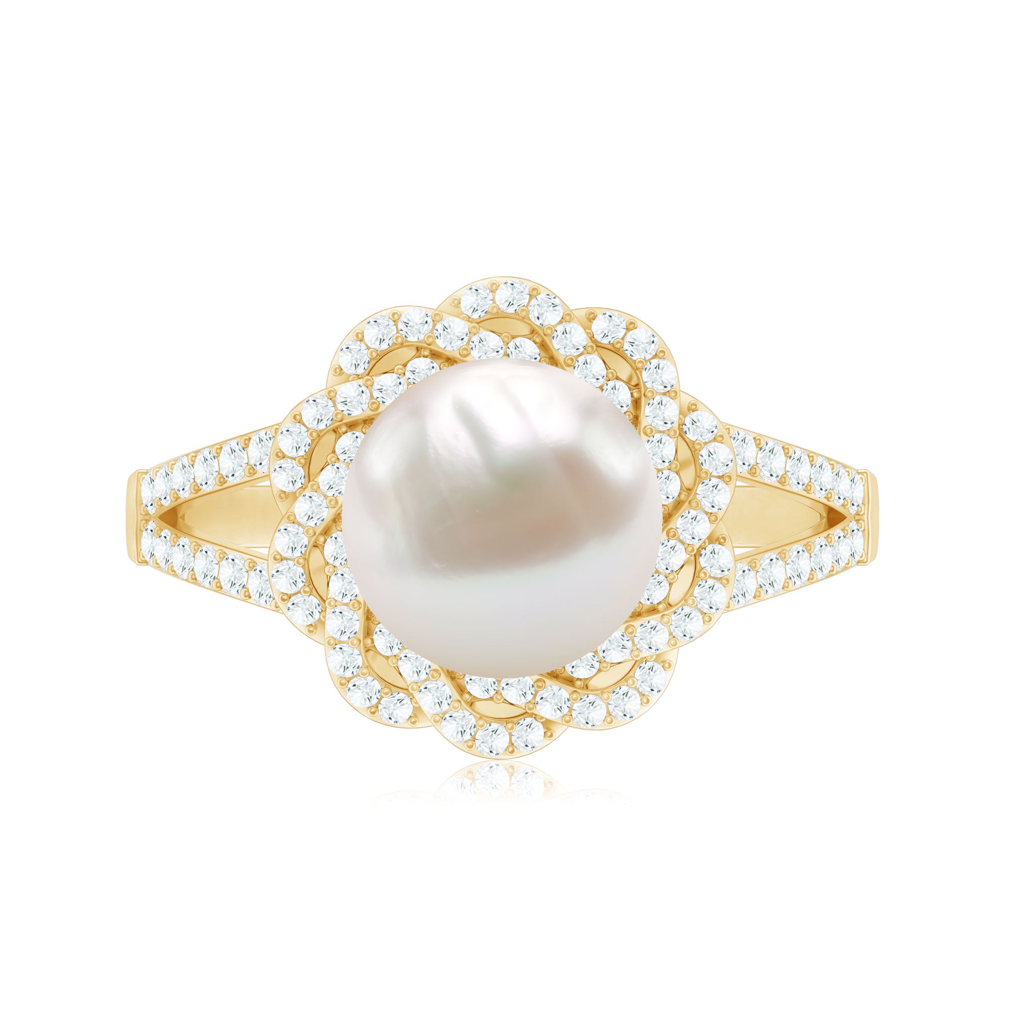 Split Shank Freshwater Pearl and Diamond Braided Statement Ring AAA - Rosec Jewels