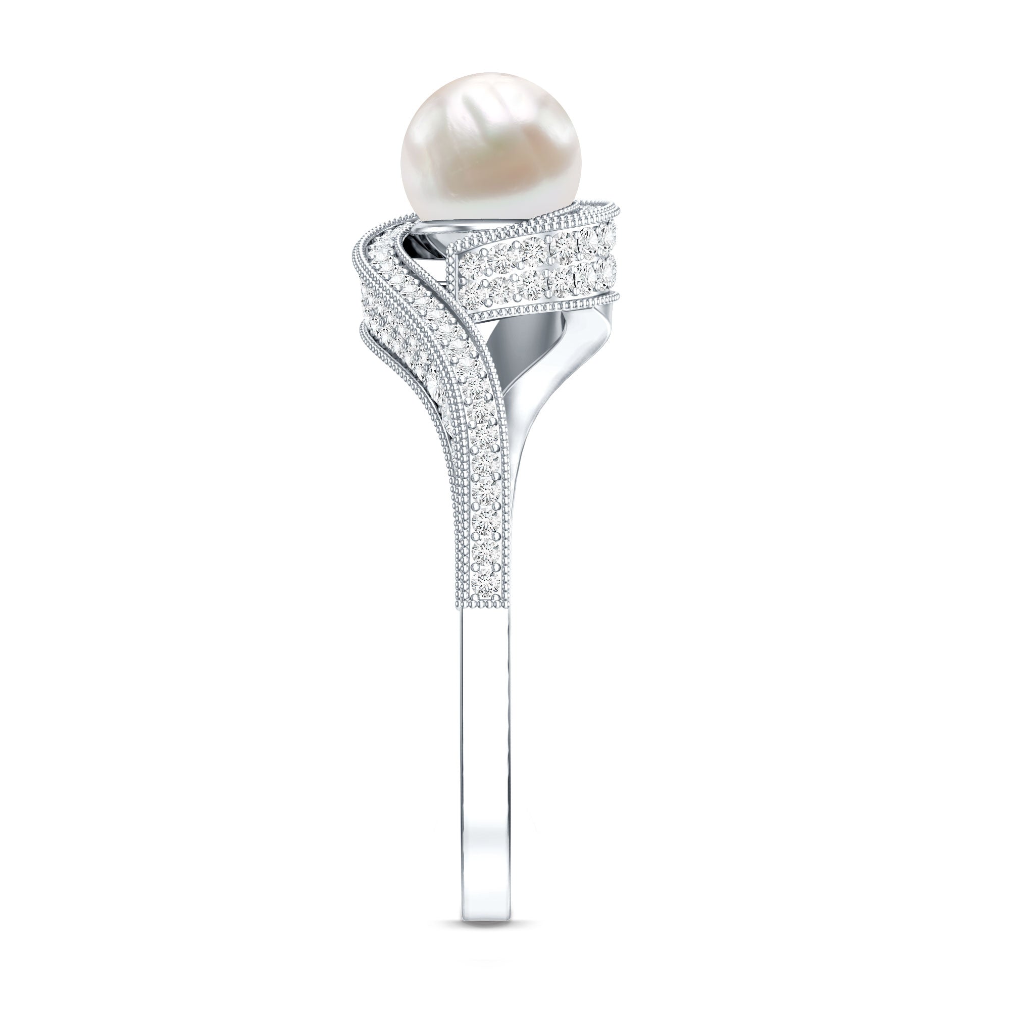 2 Carat Freshwater Pearl Bypass Engagement Ring with Diamond AAA - Rosec Jewels