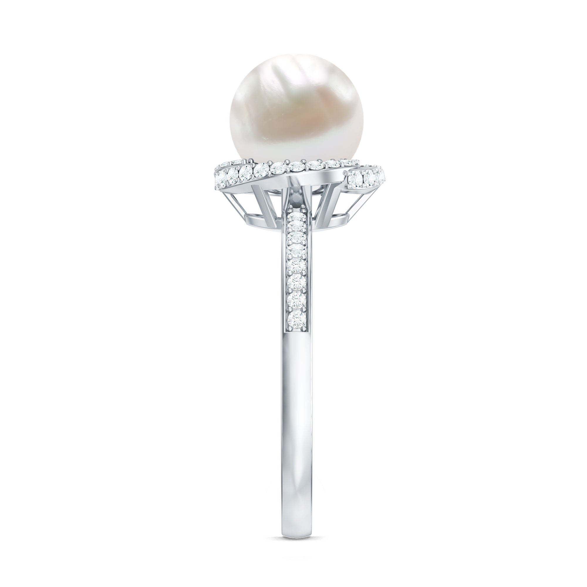 Rosec Jewels-Designer 7.4 Carat Freshwater Pearl Engagement Ring with Diamond