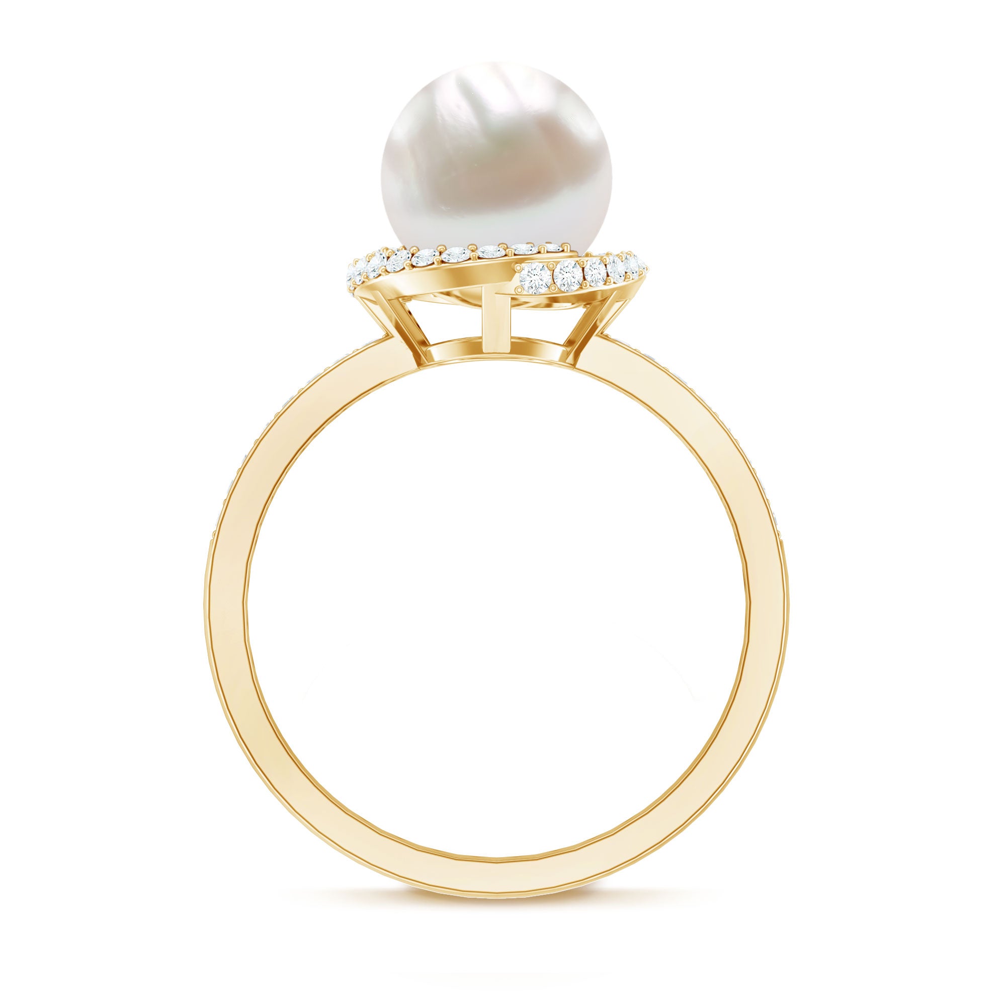 Rosec Jewels-Designer 7.4 Carat Freshwater Pearl Engagement Ring with Diamond