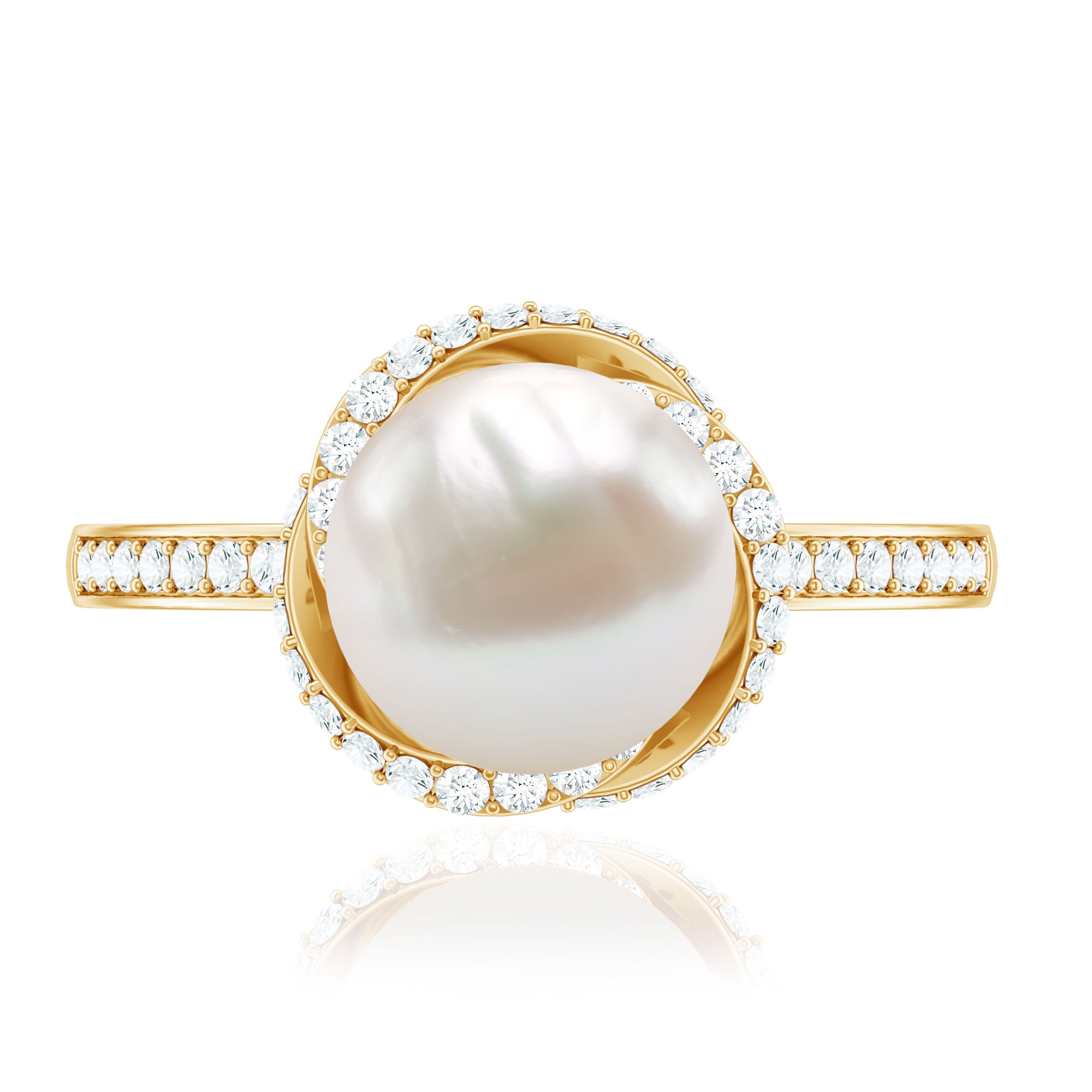 Rosec Jewels-Designer 7.4 Carat Freshwater Pearl Engagement Ring with Diamond
