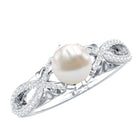 Cultured 2 Carat Freshwater Pearl Solitaire Engagement Ring with Diamond Crossover Shank AAA - Rosec Jewels