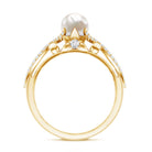 Cultured 2 Carat Freshwater Pearl Solitaire Engagement Ring with Diamond Crossover Shank AAA - Rosec Jewels