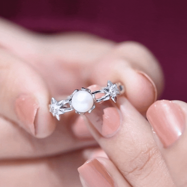 2 Carat Freshwater Pearl Flower Engagement Ring with Diamond AAA - Rosec Jewels