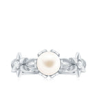 2 Carat Freshwater Pearl Flower Engagement Ring with Diamond AAA - Rosec Jewels