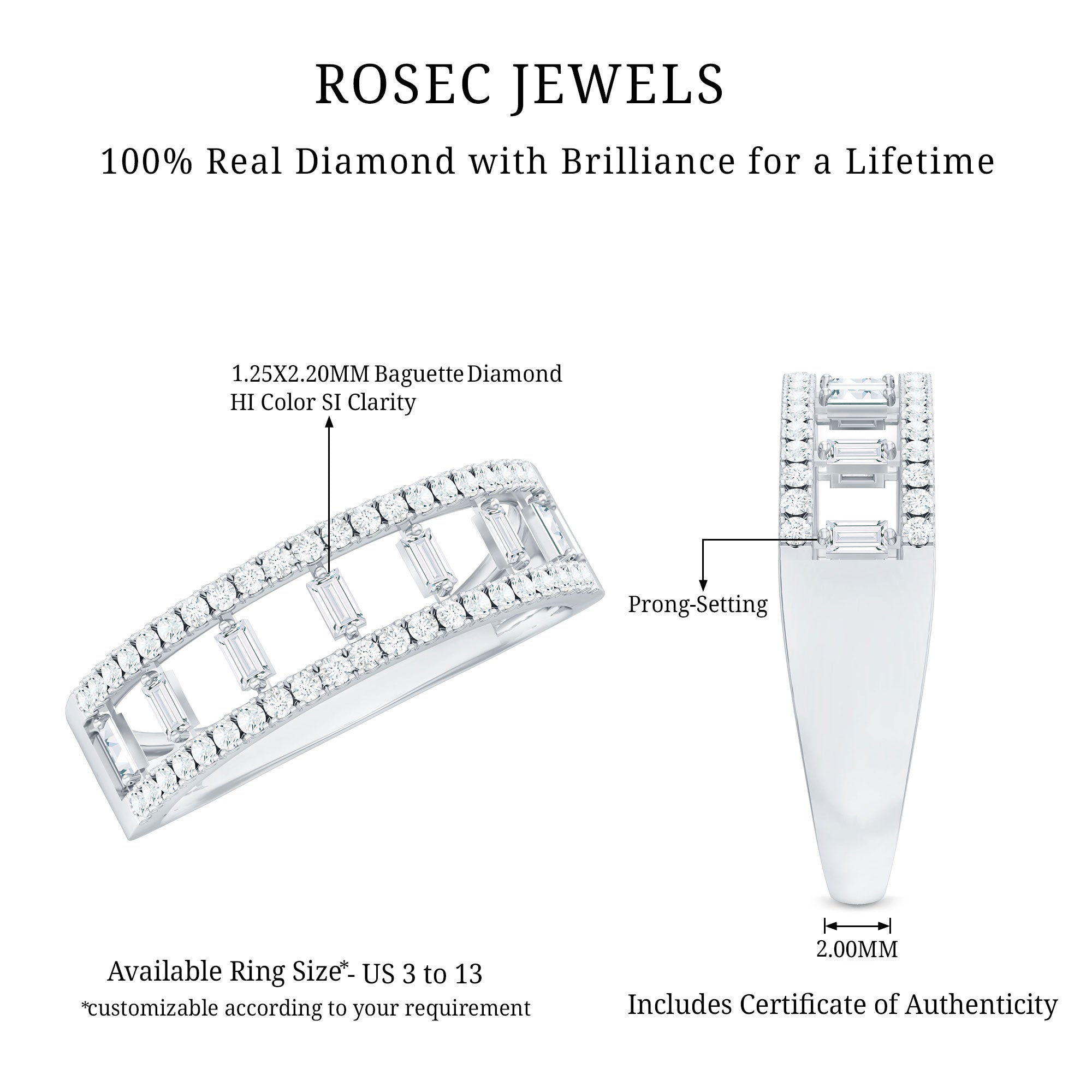 Rosec Jewels-Natural Baguette Diamond Half Eternity Band With Certificate