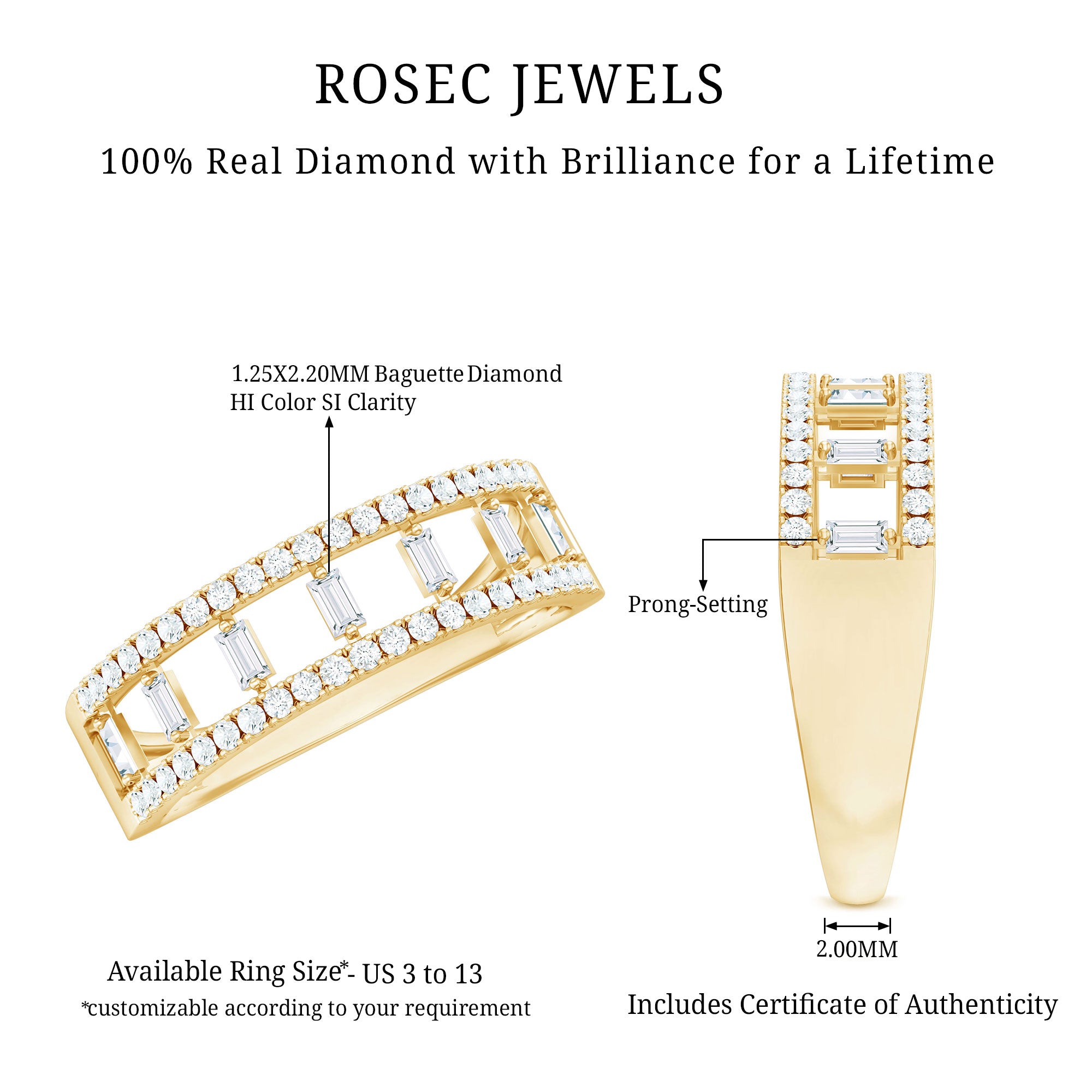 Rosec Jewels-Natural Baguette Diamond Half Eternity Band With Certificate