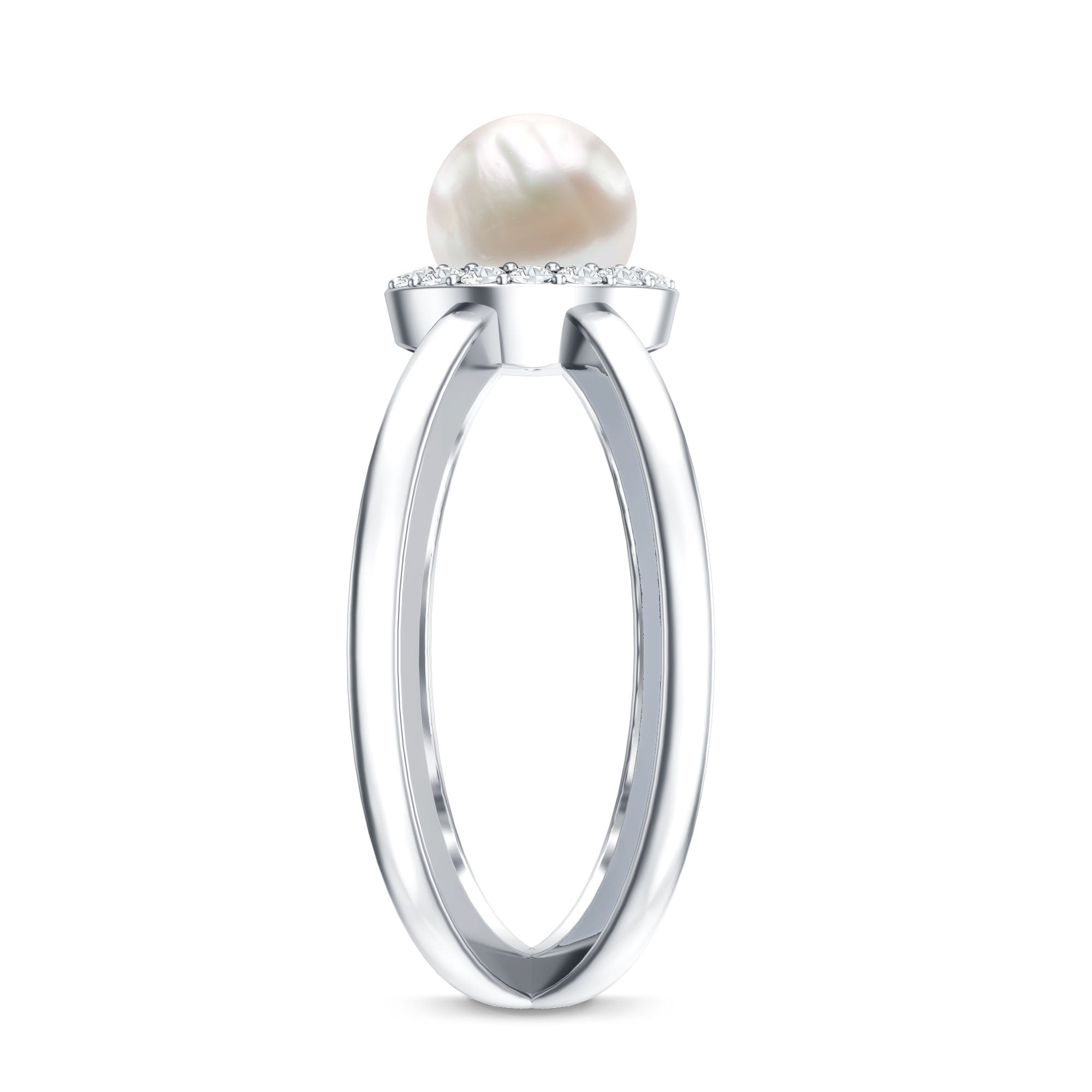 Rosec Jewels-Real 2 Carat Freshwater Pearl Diamond Halo Engagement Ring with Criss Cross Shank