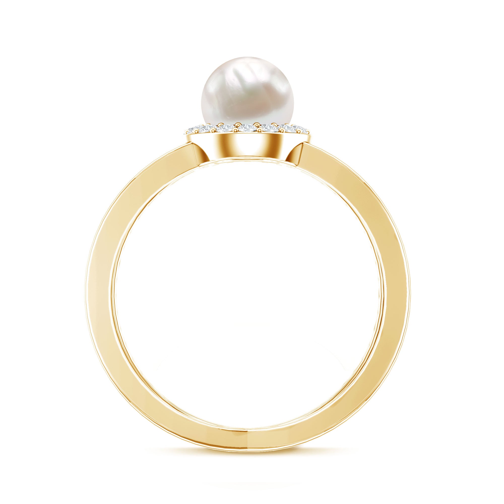 Rosec Jewels-Real 2 Carat Freshwater Pearl Diamond Halo Engagement Ring with Criss Cross Shank
