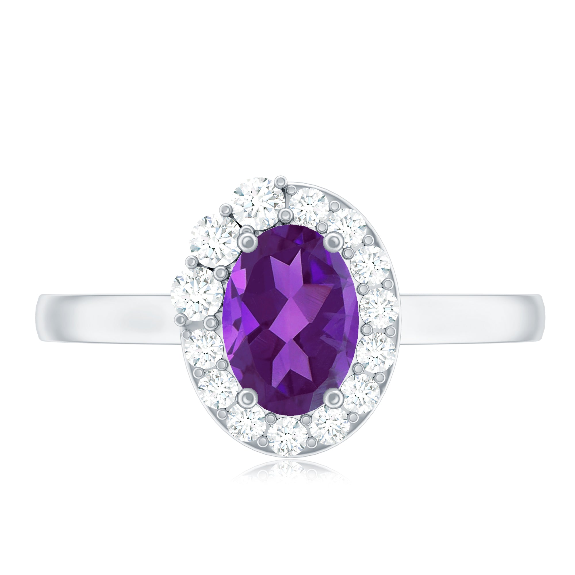 1 Carat Amethyst Designer Engagement Ring with Diamond for Women AAA - Rosec Jewels