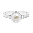 Art Deco Inspired 2 Carat Freshwater Pearl Engagement Ring with Diamond Halo AAA - Rosec Jewels