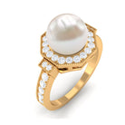 Art Deco Inspired 2 Carat Freshwater Pearl Engagement Ring with Diamond Halo AAA - Rosec Jewels