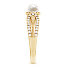 Rosec Jewels-2.50 CT Freshwater Pearl and Diamond Engagement Ring with Beaded Gold