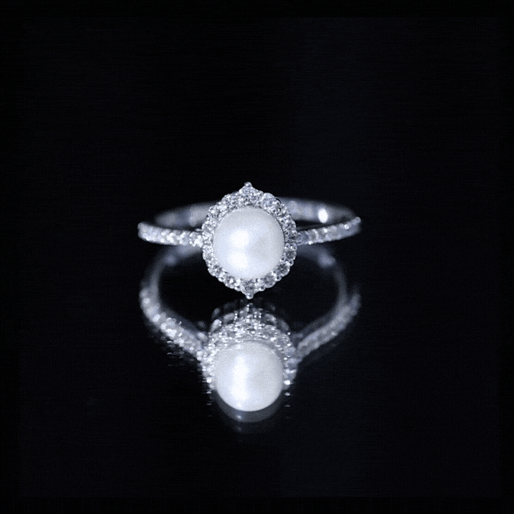 Rosec Jewels-Freshwater Pearl and Diamond Halo Engagement Ring