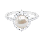 Freshwater Pearl and Diamond Halo Engagement Ring AAA - Rosec Jewels