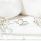 Freshwater Pearl and Diamond Halo Engagement Ring AAA - Rosec Jewels