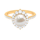 Freshwater Pearl and Diamond Halo Engagement Ring AAA - Rosec Jewels