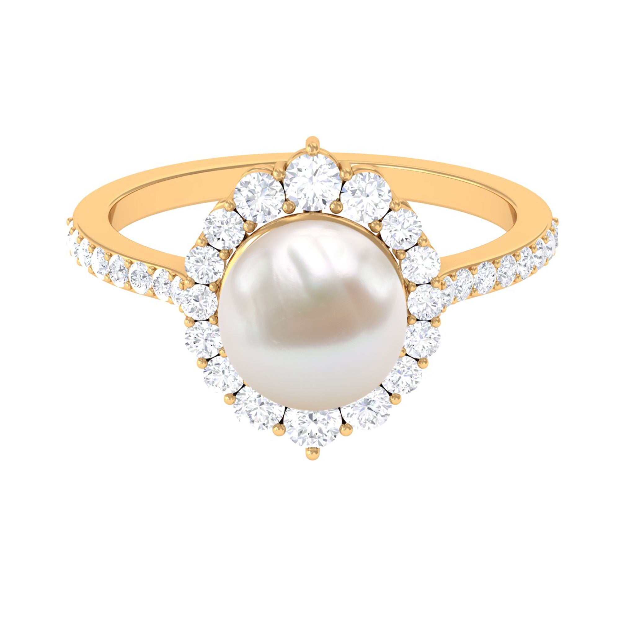 Rosec Jewels-Freshwater Pearl and Diamond Halo Engagement Ring