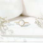 Freshwater Pearl and Diamond Halo Engagement Ring AAA - Rosec Jewels