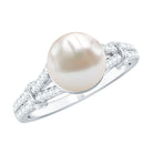 Rosec Jewels-Cultured 7.4 Carat Freshwater Pearl Engagement Ring with Lab Diamonds