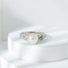 Rosec Jewels-Cultured 7.4 Carat Freshwater Pearl Engagement Ring with Lab Diamonds