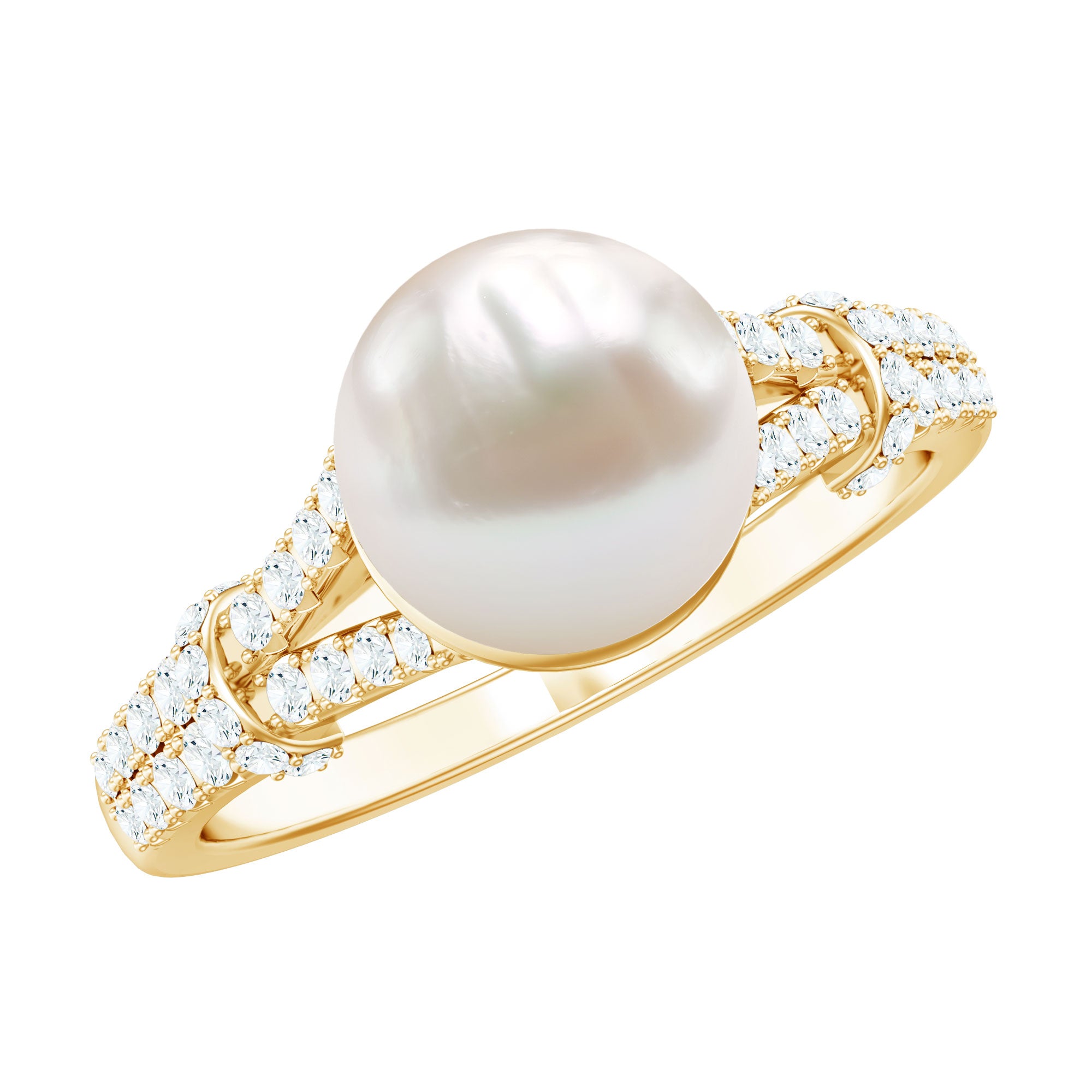 Rosec Jewels-Cultured 7.4 Carat Freshwater Pearl Engagement Ring with Lab Diamonds