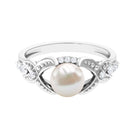Rosec Jewels-Vintage Style 3 Carat Freshwater Pearl Engagement Ring with Diamond Split Shank