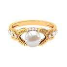 Rosec Jewels-Vintage Style 3 Carat Freshwater Pearl Engagement Ring with Diamond Split Shank