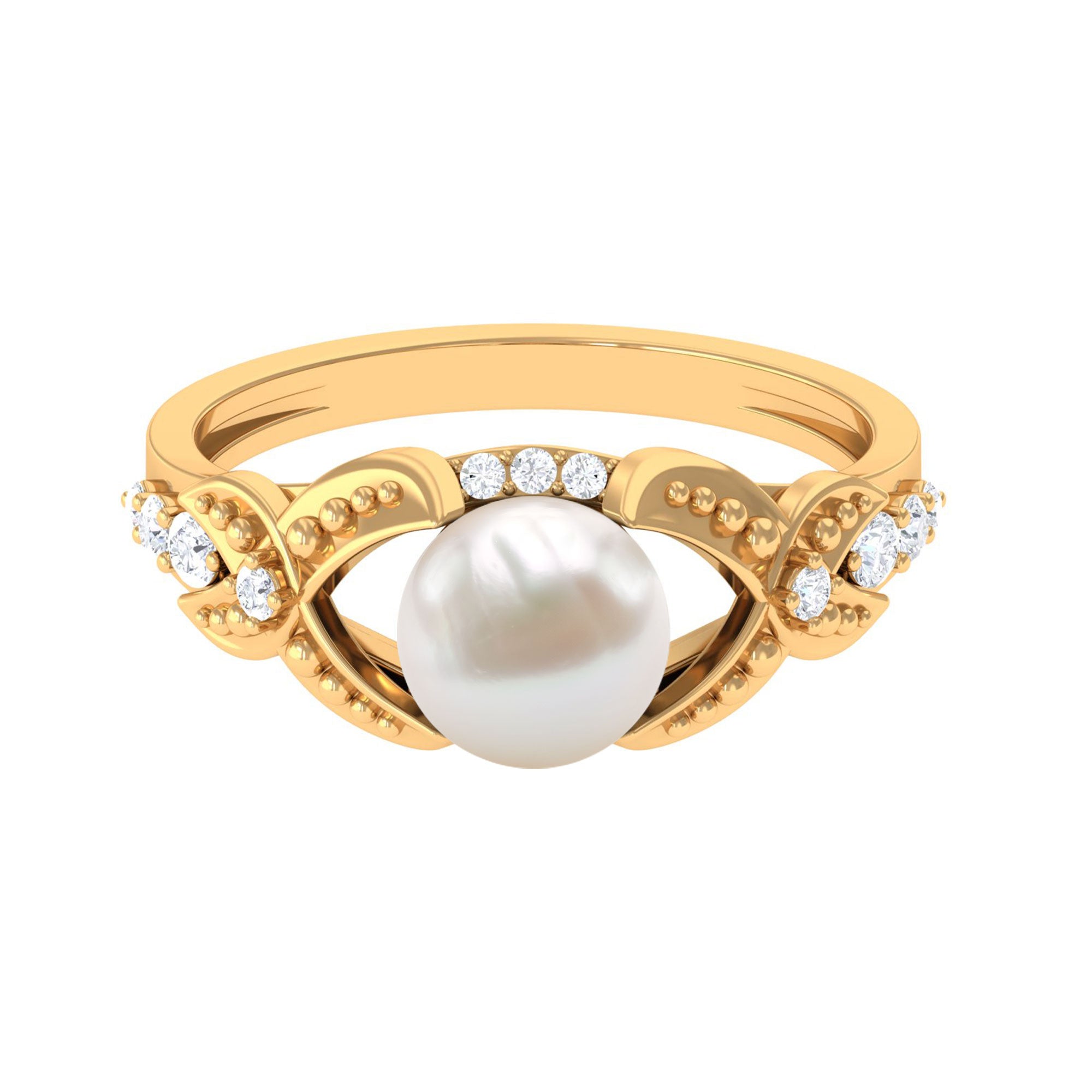 Rosec Jewels-Vintage Style 3 Carat Freshwater Pearl Engagement Ring with Diamond Split Shank