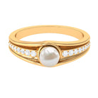 Cultured 2 Carat Freshwater Pearl Engagement Ring with Diamond AAA - Rosec Jewels