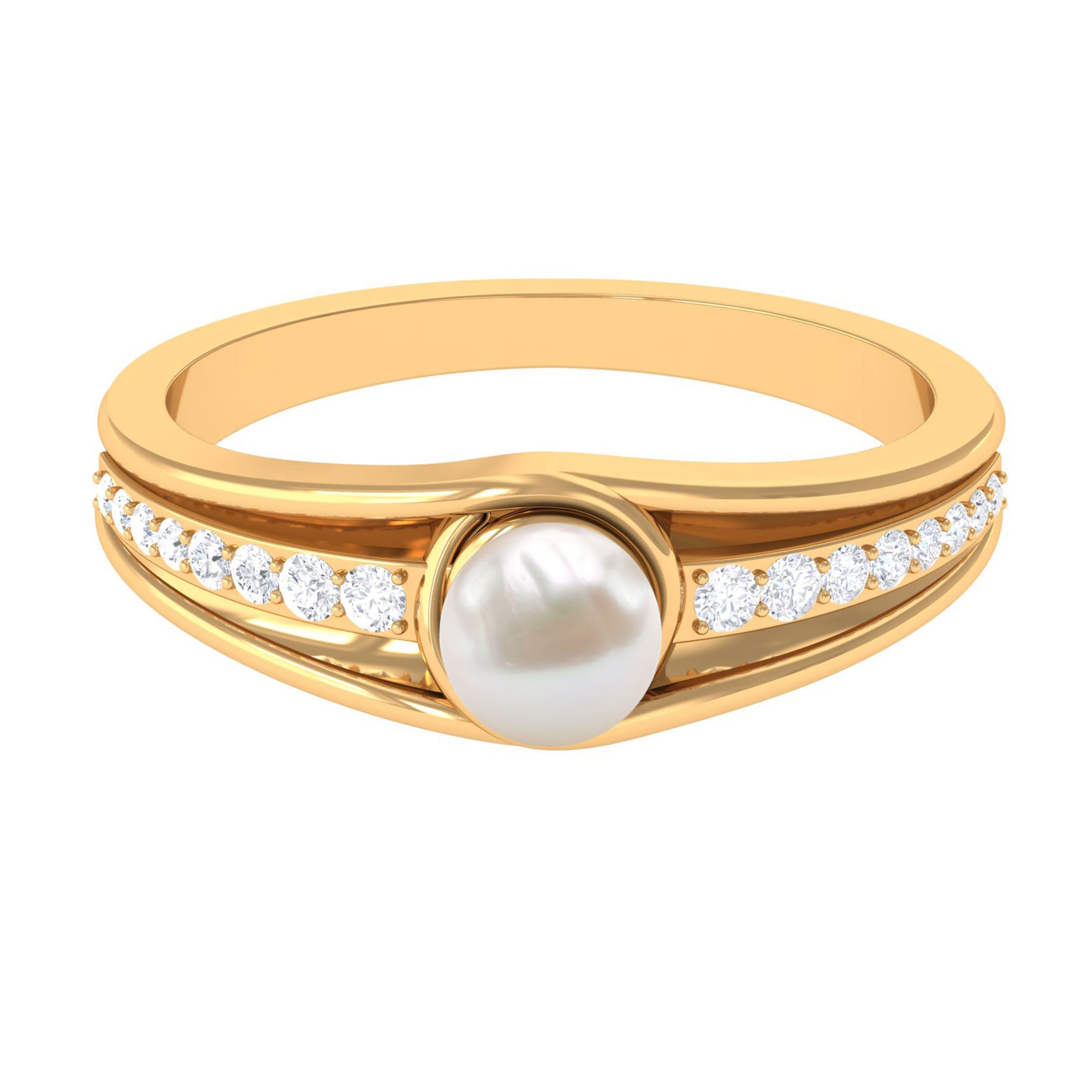 Cultured 2 Carat Freshwater Pearl Engagement Ring with Diamond AAA - Rosec Jewels