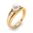 Cultured 2 Carat Freshwater Pearl Engagement Ring with Diamond AAA - Rosec Jewels