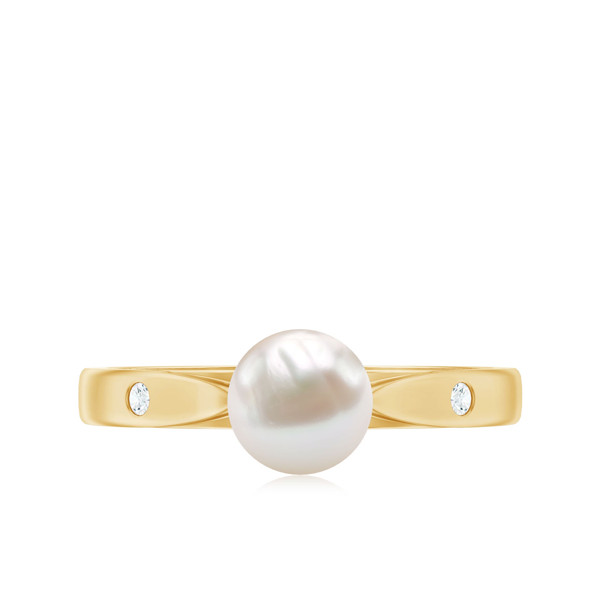 Rosec Jewels-Natural 2 Carat Freshwater Pearl Solitaire Ring with Diamond