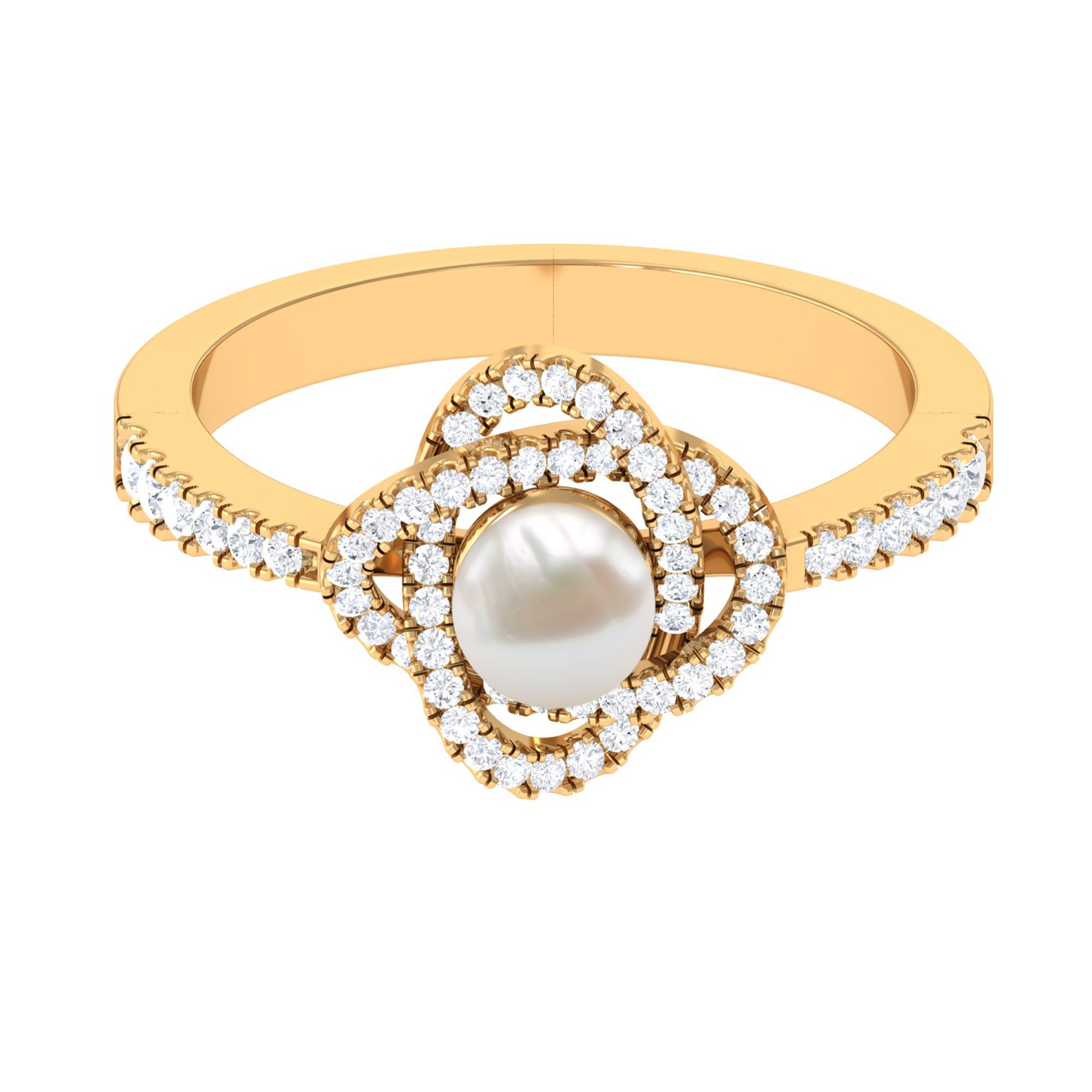 Rosec Jewels-2.50 CT Freshwater Pearl Engagement Ring with Diamond Accent