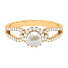 Rosec Jewels-2.50 CT Freshwater Pearl and Diamond Engagement Ring with Split Shank