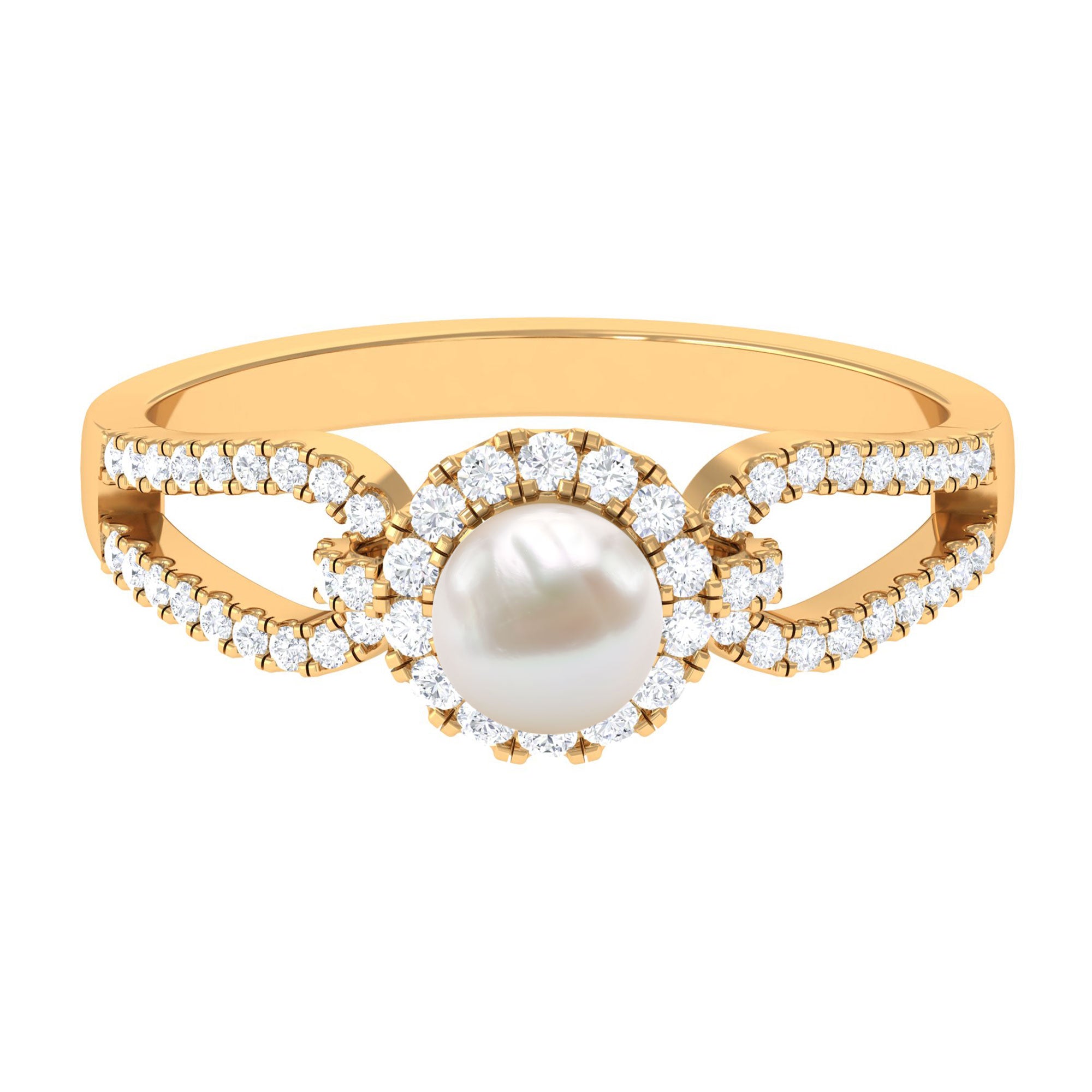 Rosec Jewels-2.50 CT Freshwater Pearl and Diamond Engagement Ring with Split Shank