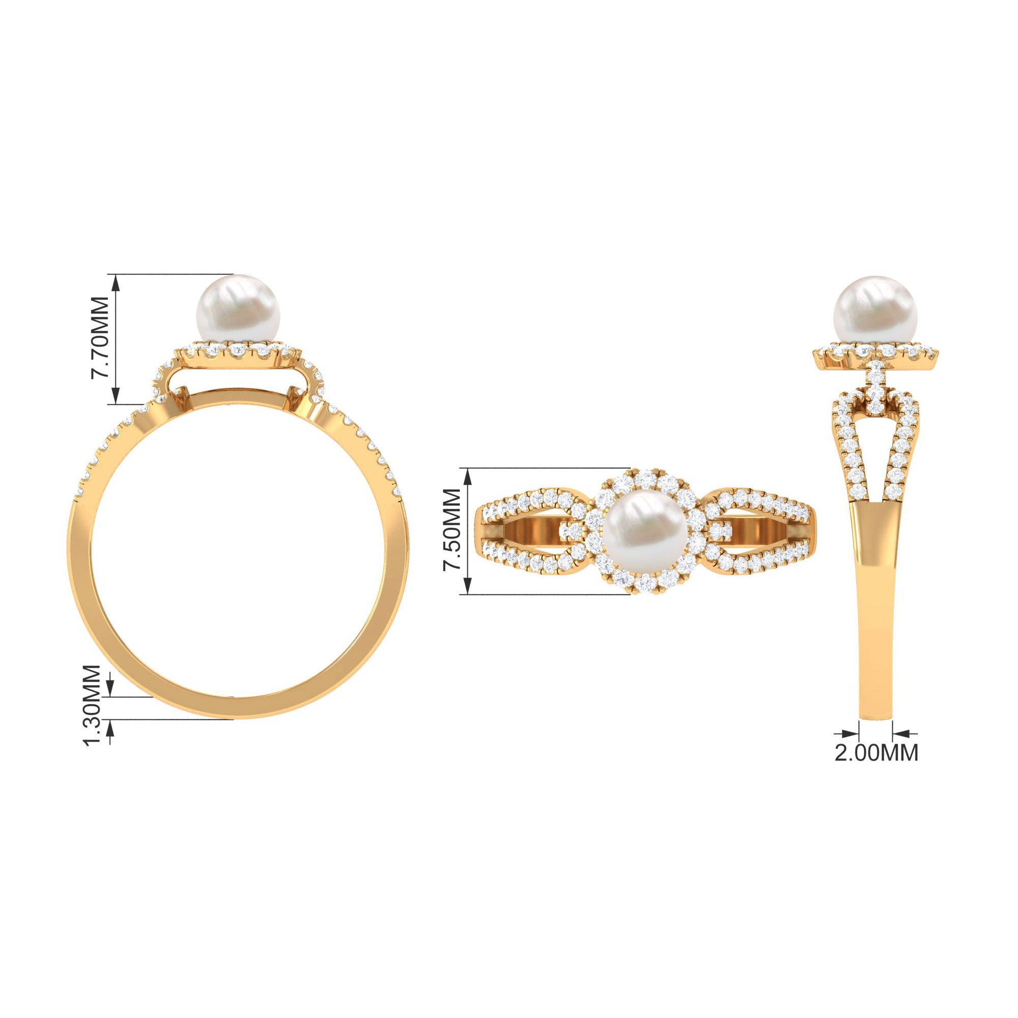 Rosec Jewels-2.50 CT Freshwater Pearl and Diamond Engagement Ring with Split Shank