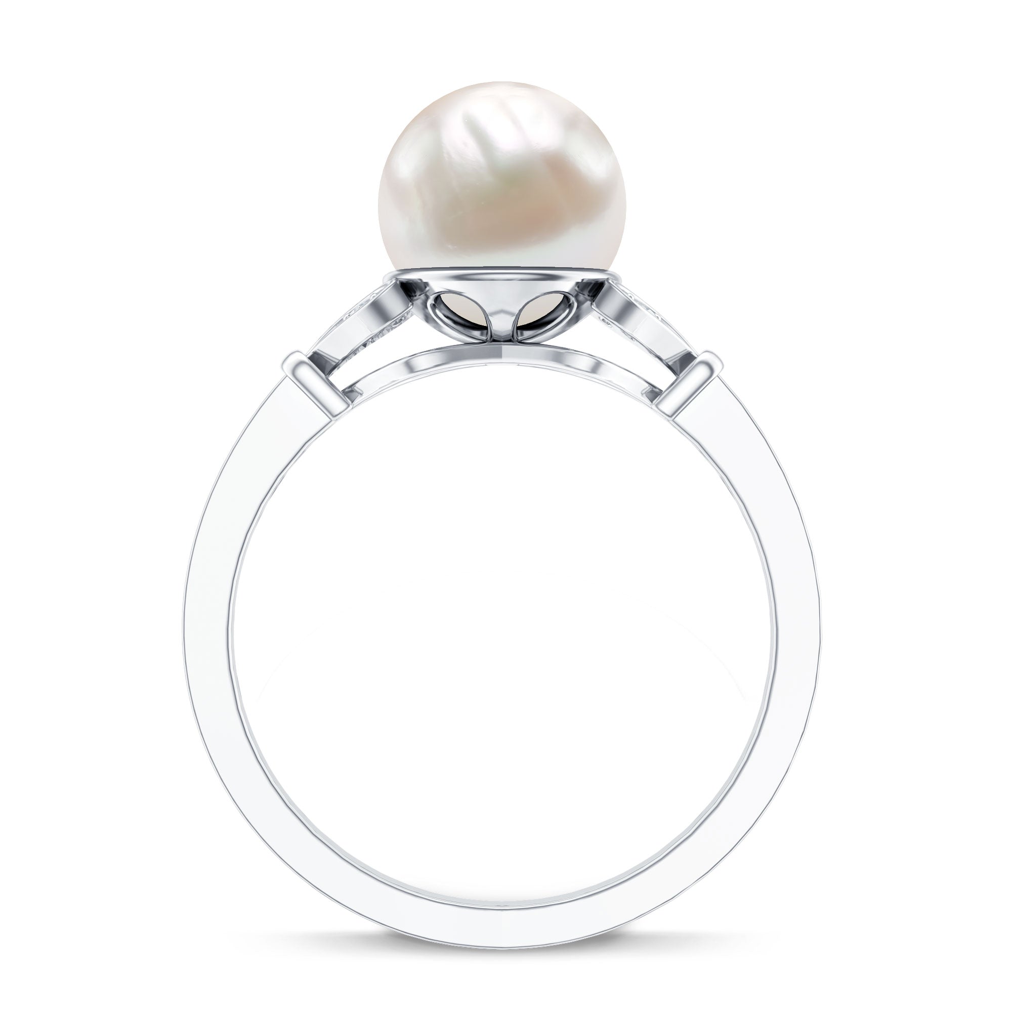 Rosec Jewels-Cultured 7.4 Carat Freshwater Pearl Diamond Engagement Ring with Split Shank