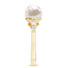 Rosec Jewels-Cultured 7.4 Carat Freshwater Pearl Diamond Engagement Ring with Split Shank