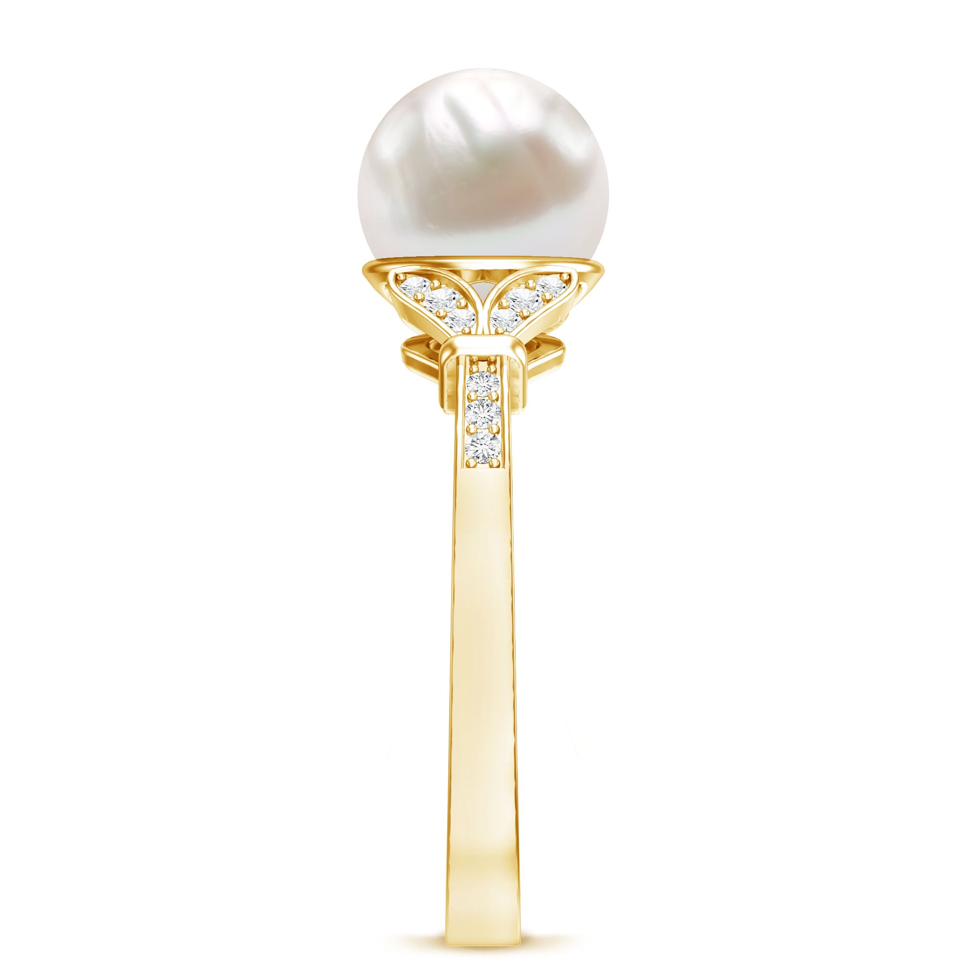 Rosec Jewels-Cultured 7.4 Carat Freshwater Pearl Diamond Engagement Ring with Split Shank