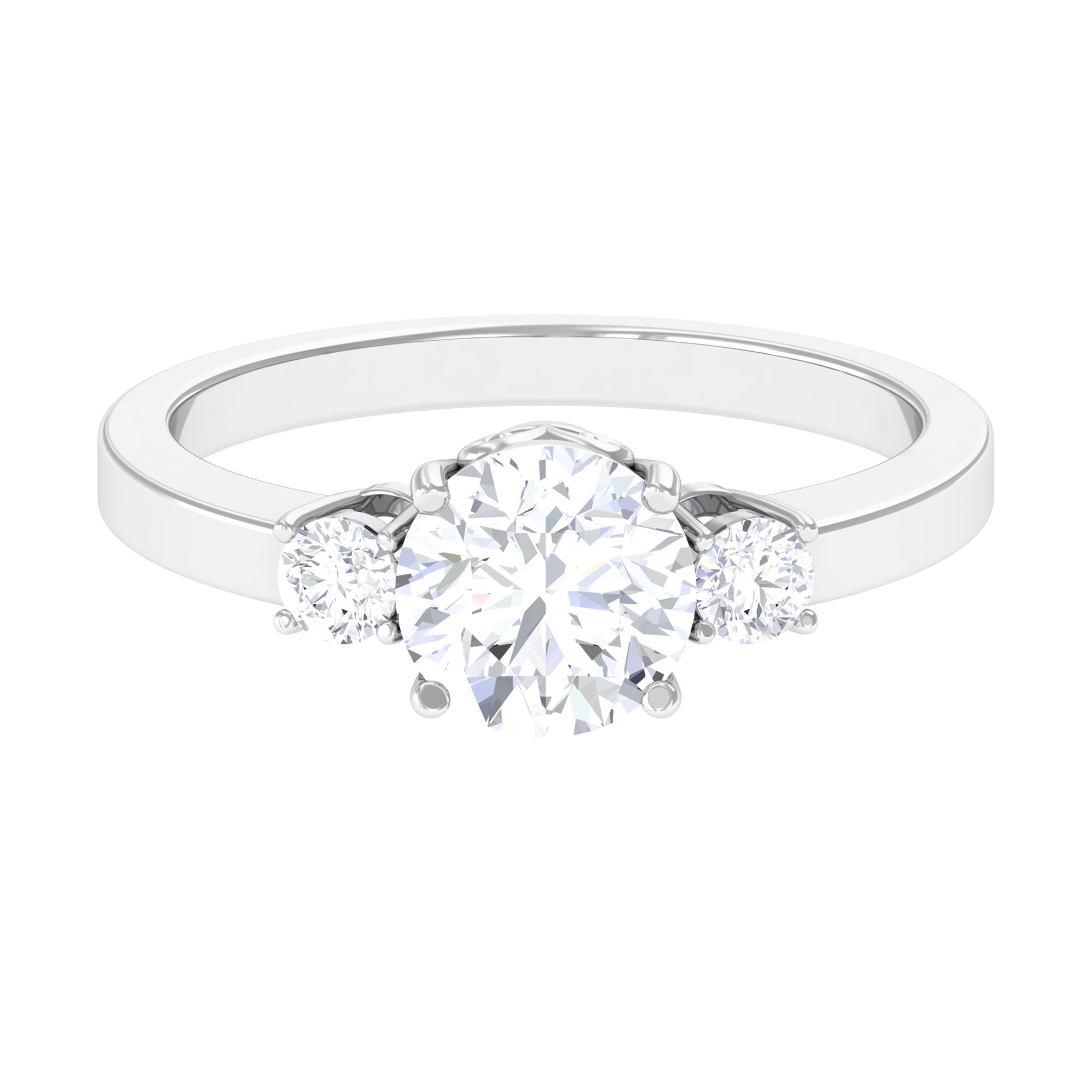 Round Cubic Zirconia Three Stone Engagement Ring AAAA - Rosec Jewels