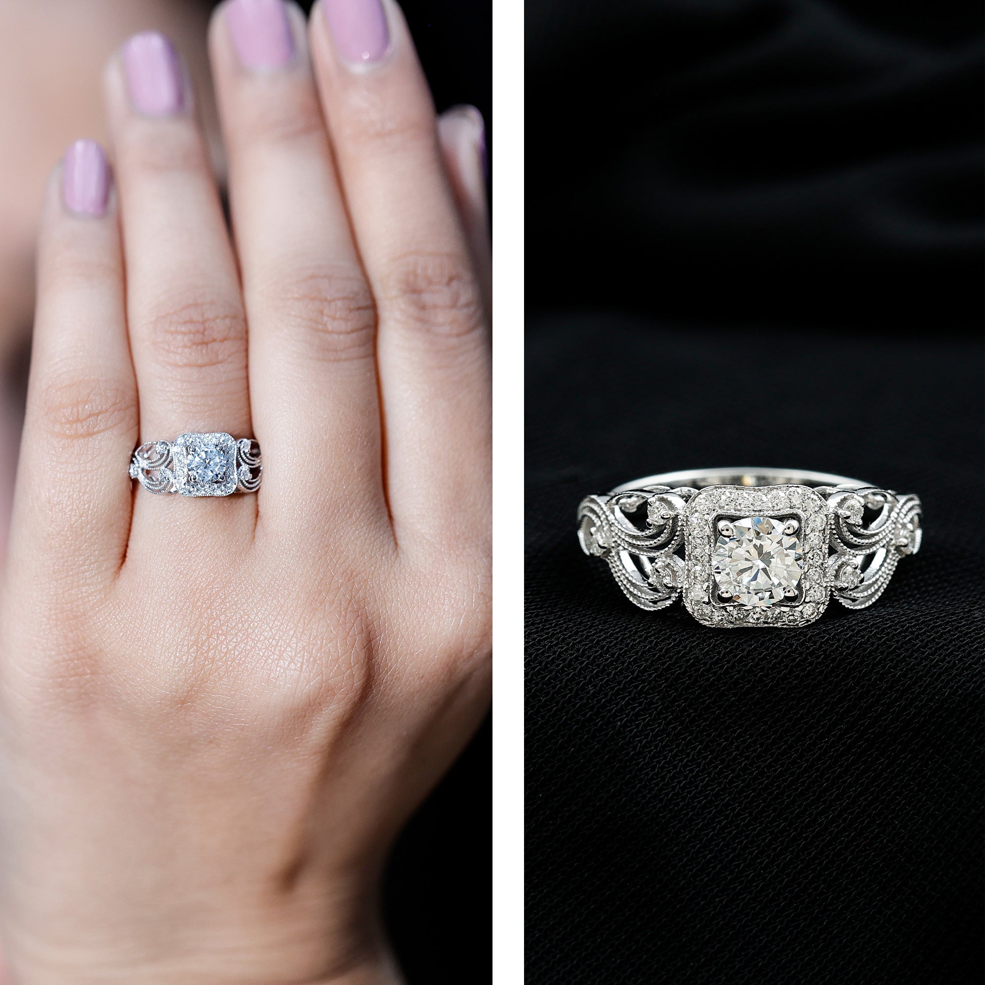 Zircon Vintage Inspired Halo Engagement Ring AAAA - Rosec Jewels