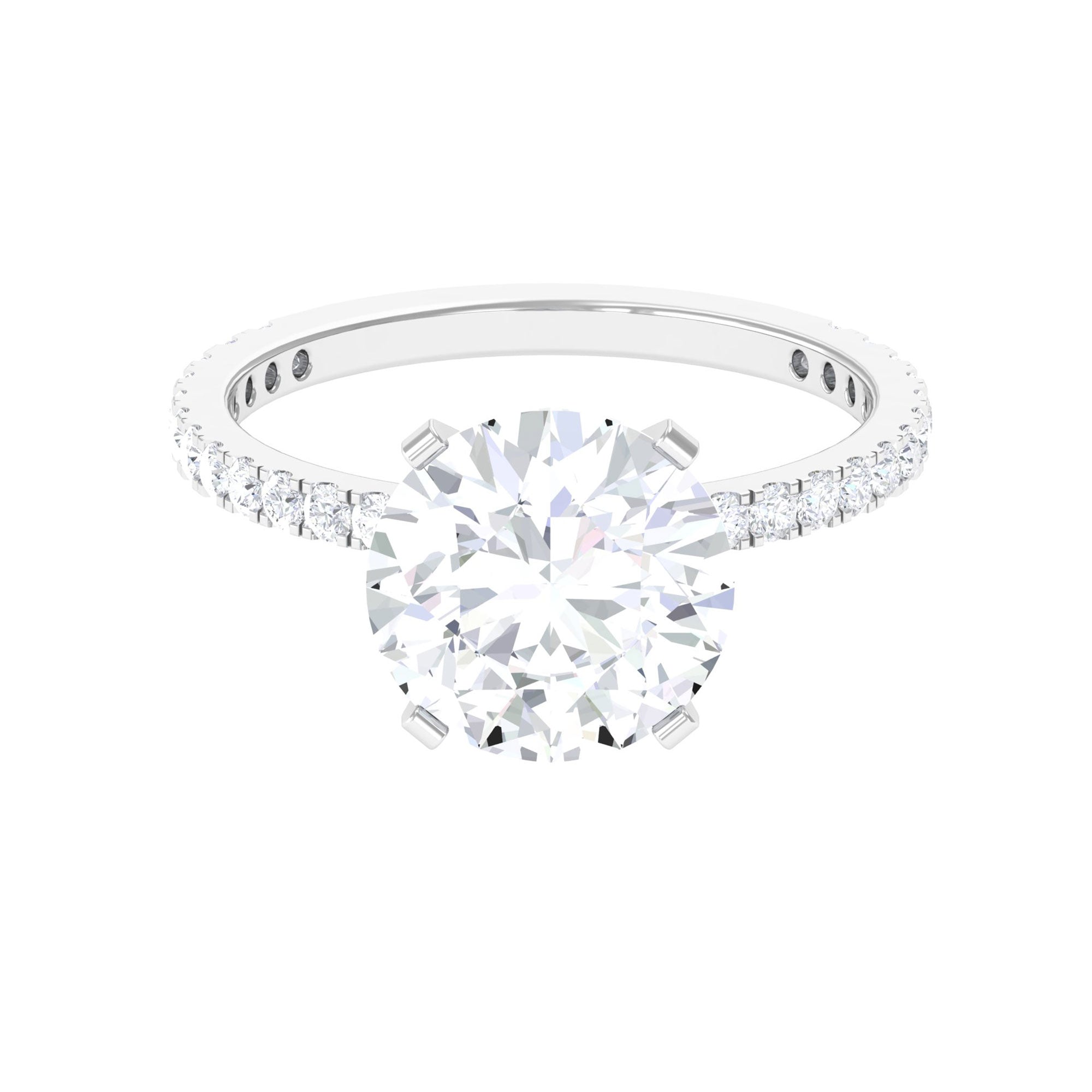 4.75 CT Zircon Solitaire Engagement Ring with Side Stones AAAA - Rosec Jewels