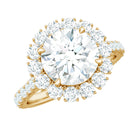 Zircon Round Engagement Ring with Floating Halo and Side Stones AAAA - Rosec Jewels