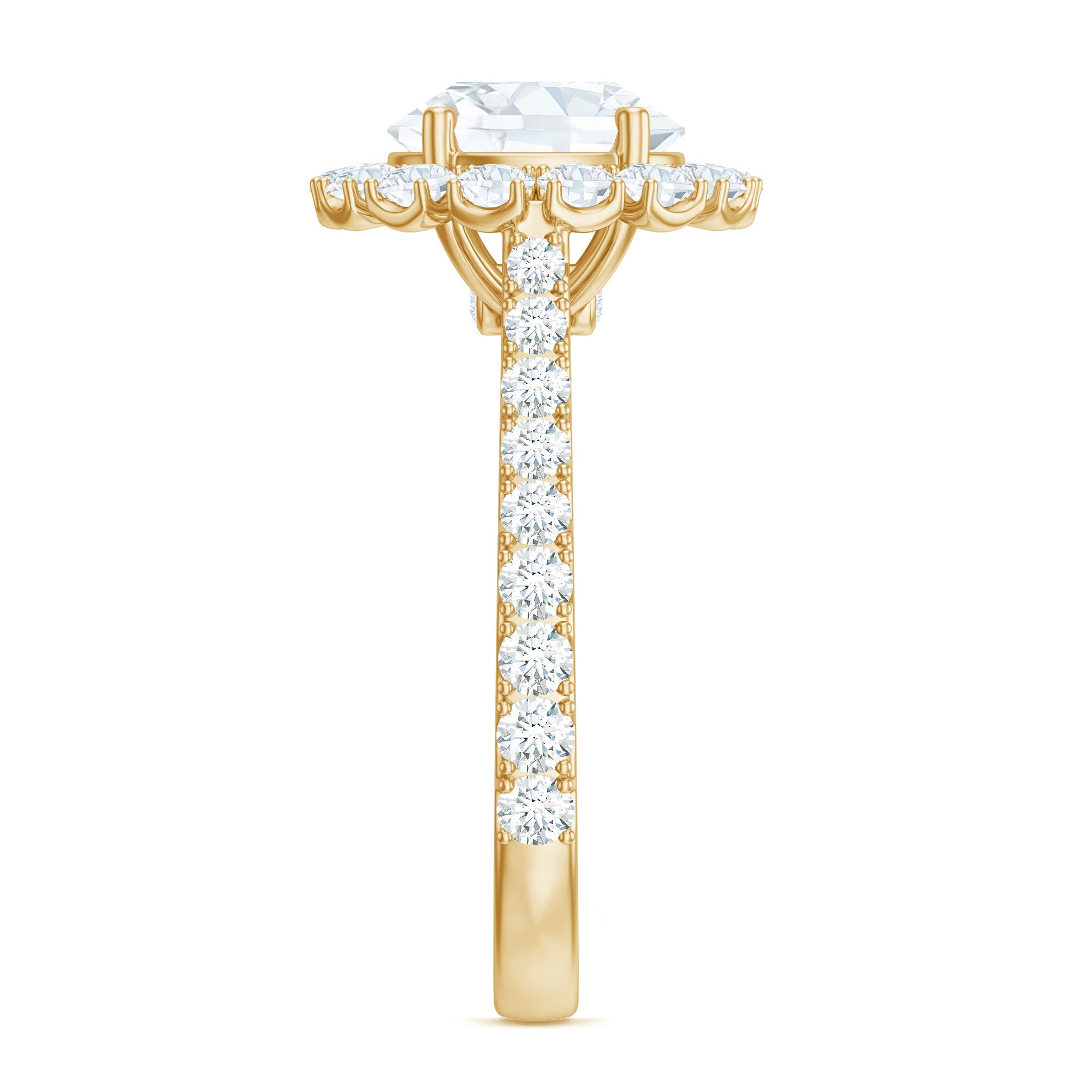 Zircon Round Engagement Ring with Floating Halo and Side Stones AAAA - Rosec Jewels