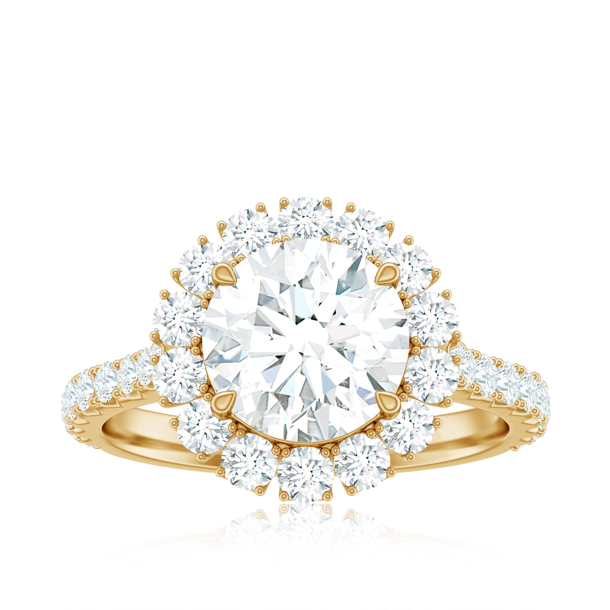 Zircon Round Engagement Ring with Floating Halo and Side Stones AAAA - Rosec Jewels
